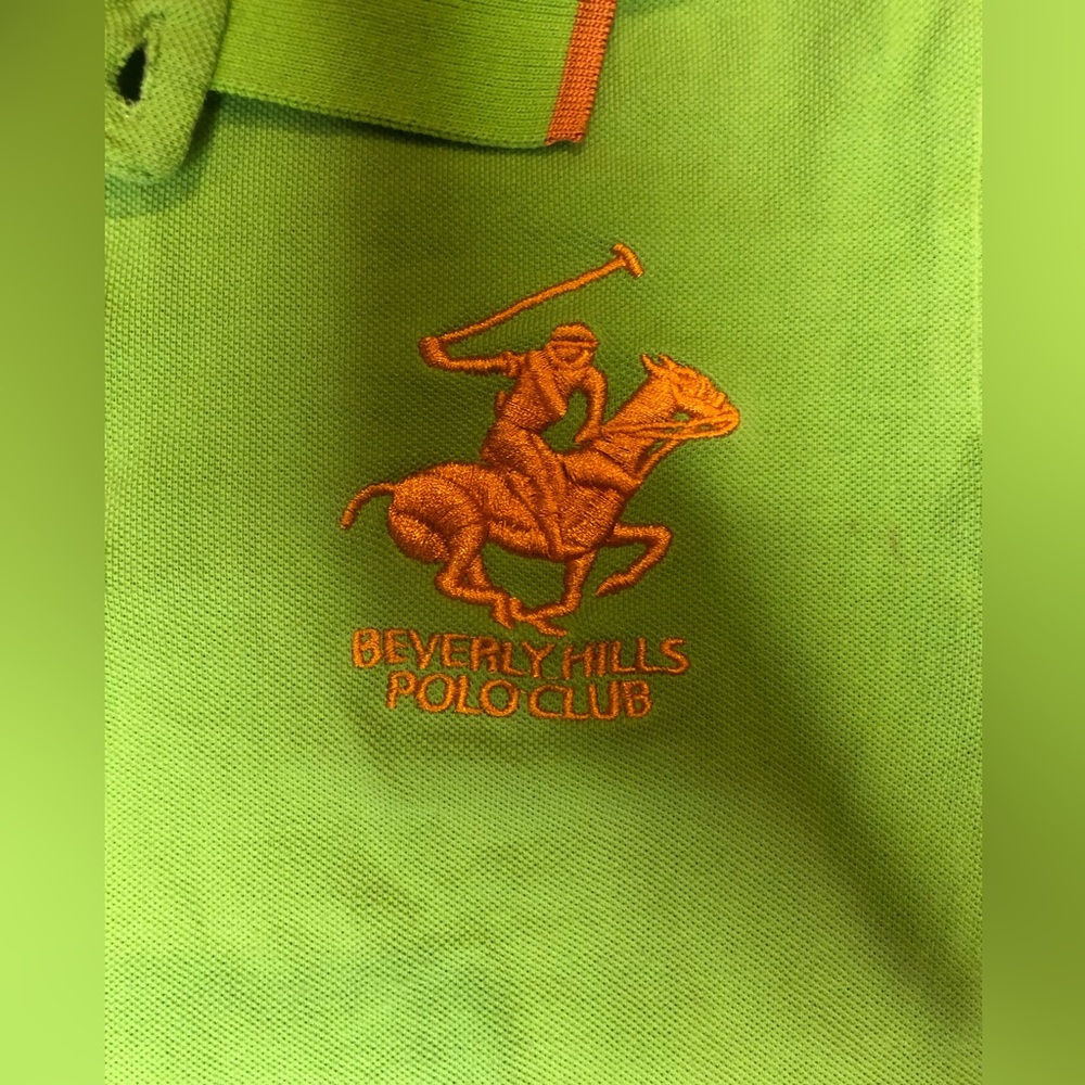 Beverly Hills Polo Club Green Orange Big Logo Polo Shirt Youth size Medium 10 - Picture 2 of 9